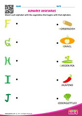 Match Alphabet Vegetables F to J